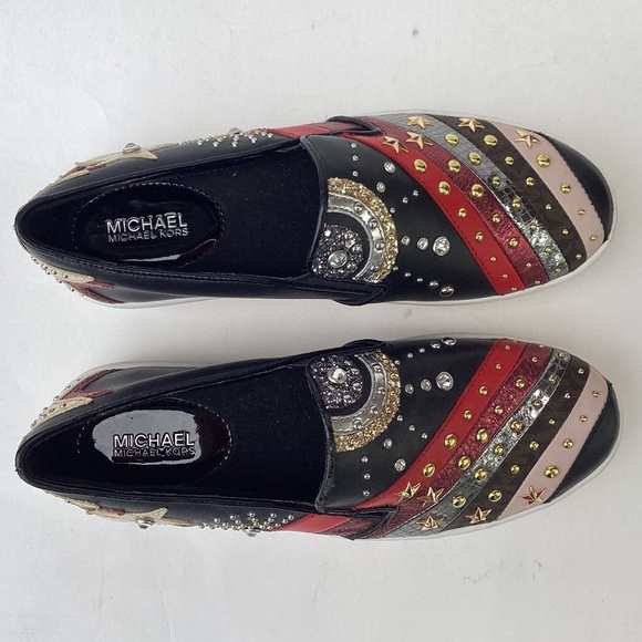 MICHAEL KORS Trent Embellished Mettallic Loafers  Size 5.5 - Picture 2 of 6